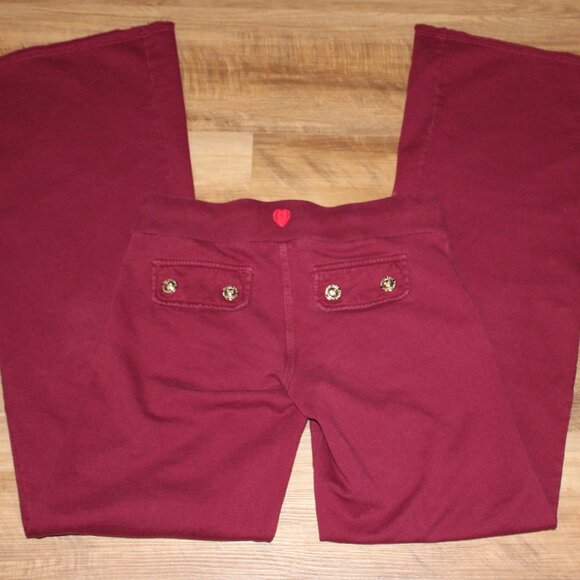 TWISTED HEART Size P-SM Burgundy Wine Rhinestone Heart Wide Leg Sweatpants - Picture 8 of 10